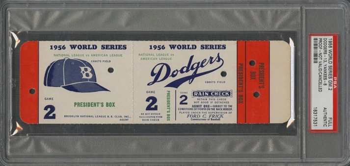1956 Dodgers vs. Yankees World Series Game 2 Full Ticket (PSA/DNA)